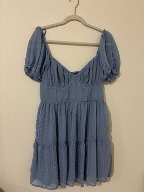 Windsor Light Blue Swiss Dot Dress with Puff Detail